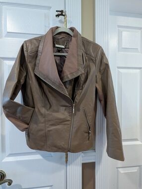 IMAN Women’s Camel Lightweight Fou-Leather Jacket